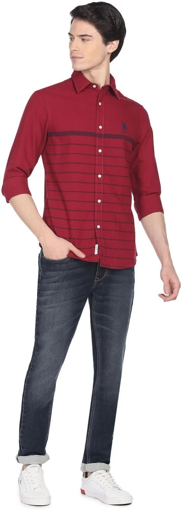 U.S. POLO ASSN.  Men Regular Fit Striped Cut Away Collar Casual Shirt