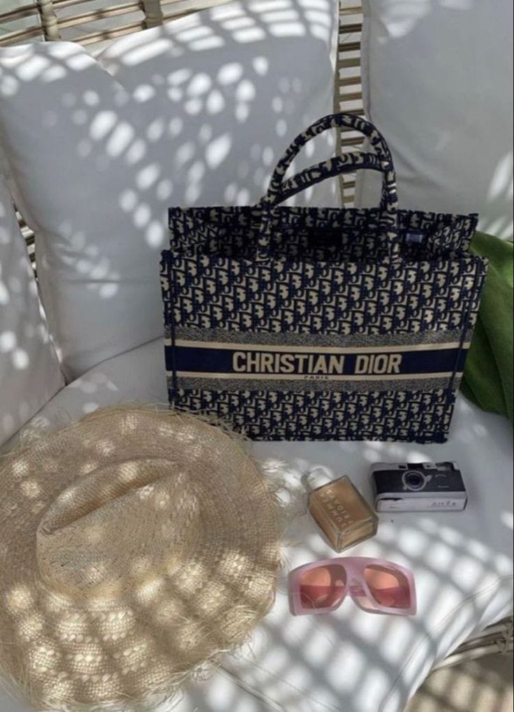 CHRISTAN DIOR EMBROIDERY BOOKTOTE WITH OG BOX &amp; ACCESSORIES (BLUE)