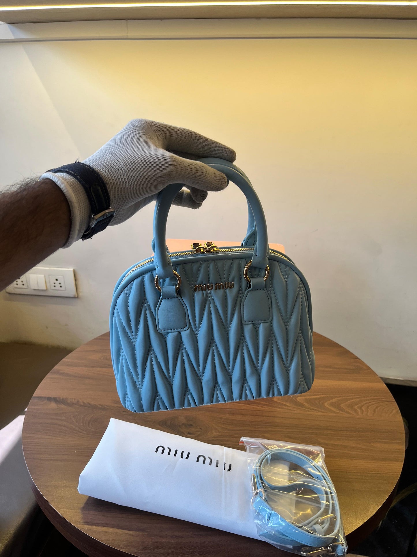 MIU MIU DOME QUILTED STACHEL BAG WITH OG BOX